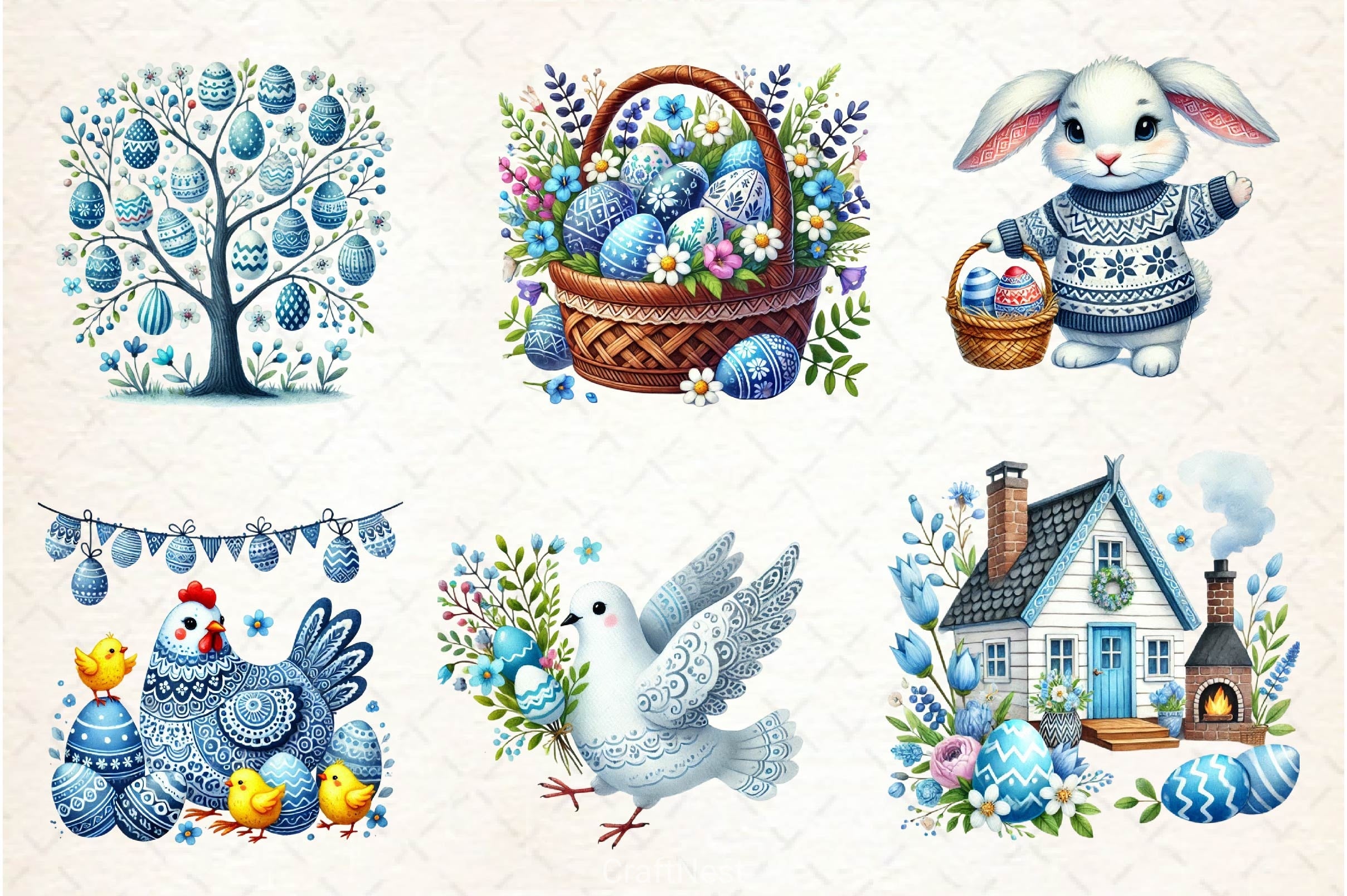 Blue Nordic Easter Clipart Bundle 2 - CraftNest - Digital Crafting and Art