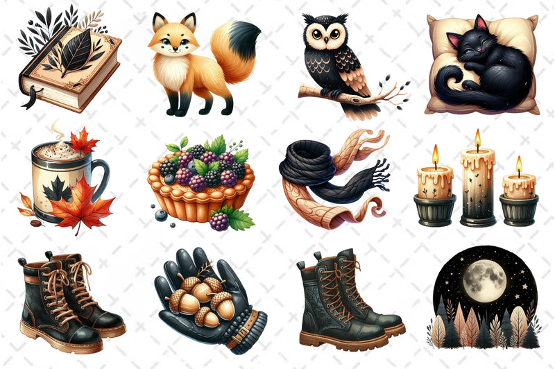 Beige Black Autumn Clipart Bundle - CraftNest - Digital Crafting and Art