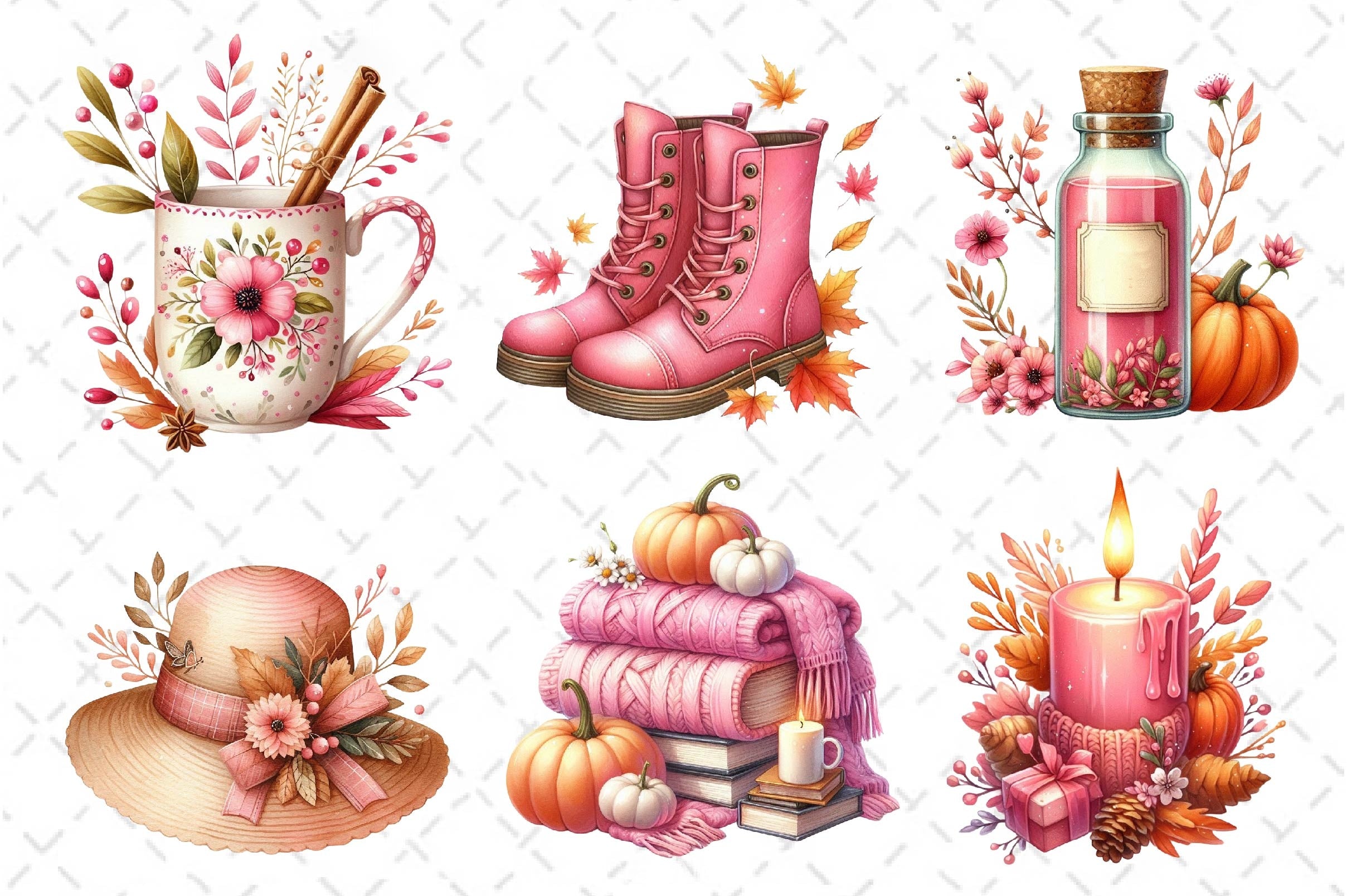 Pink Autumn Fall Clipart Bundle - CraftNest - Digital Crafting and Art