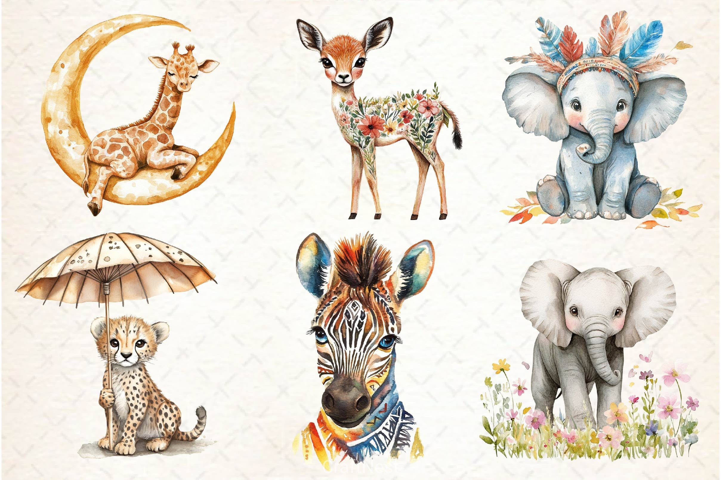 Cute Boho Baby Safari Animals Clipart Bundle 2 - CraftNest - Digital Crafting and Art