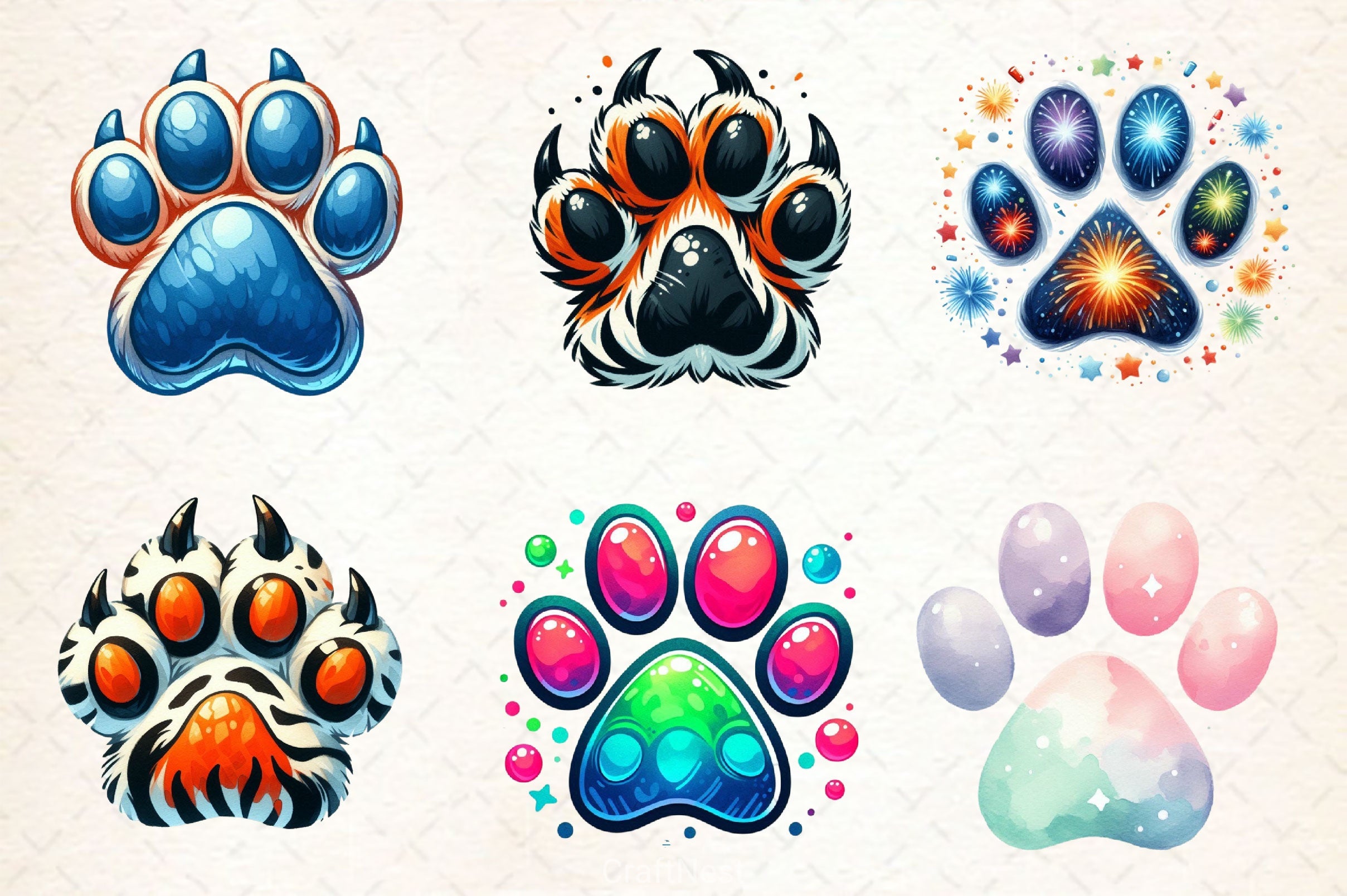 Colorful Animal Paw Print Clipart Bundle 2 - CraftNest - Digital Crafting and Art