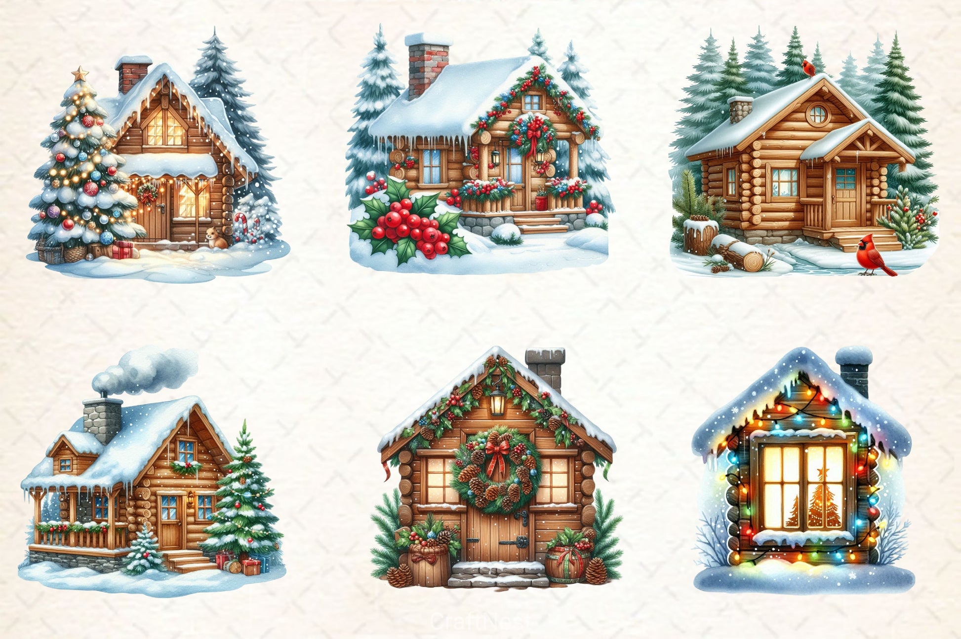 Winter Christmas Cabin Clipart Bundle - CraftNest - Digital Crafting and Art