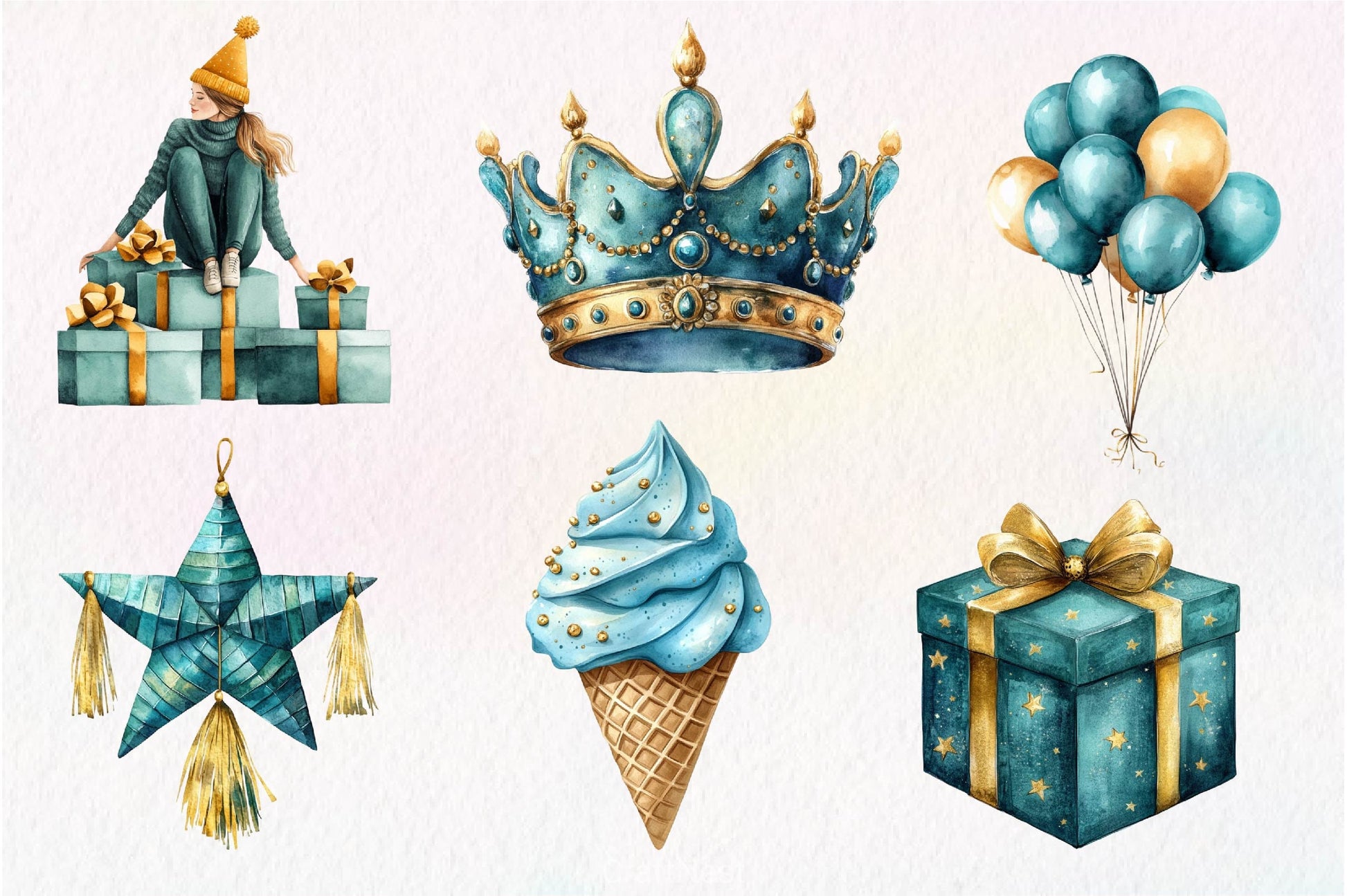 Teal Birthday Clipart Bundle - CraftNest - Digital Crafting and Art