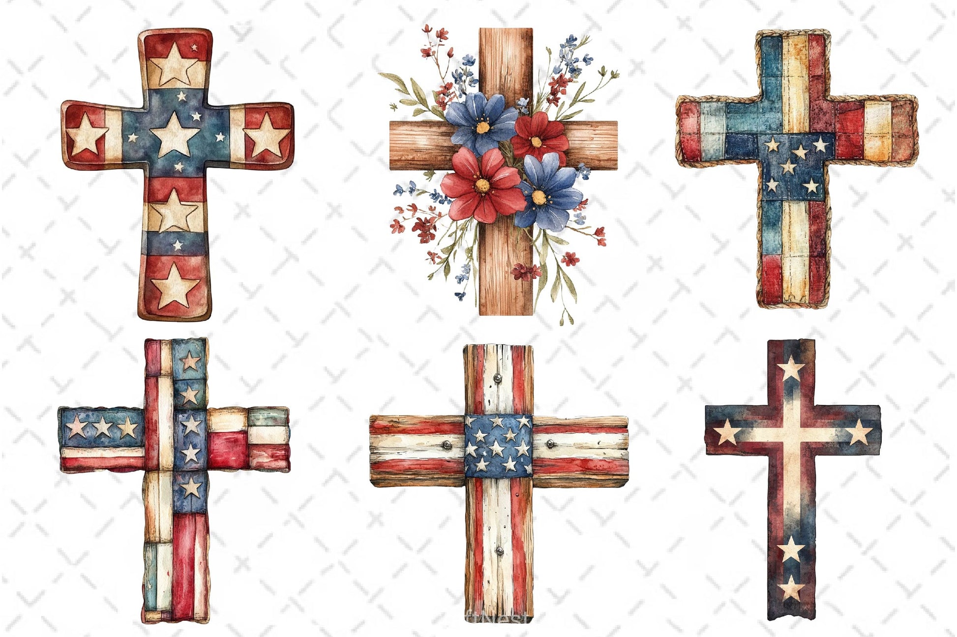 Vintage American Flag Cross Clipart Bundle - CraftNest - Digital Crafting and Art