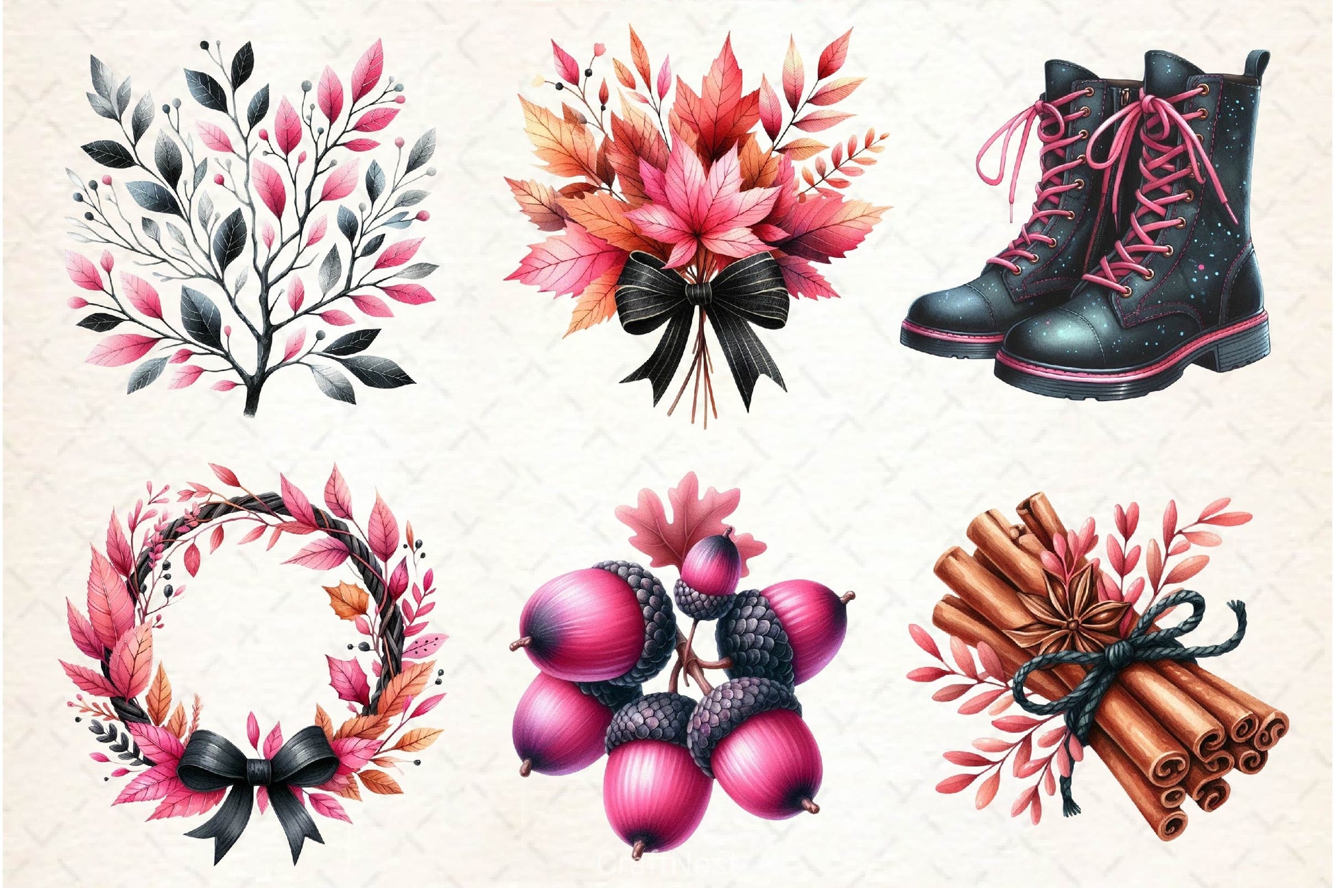 Pink Black Autumn Clipart Bundle 4 - CraftNest - Digital Crafting and Art