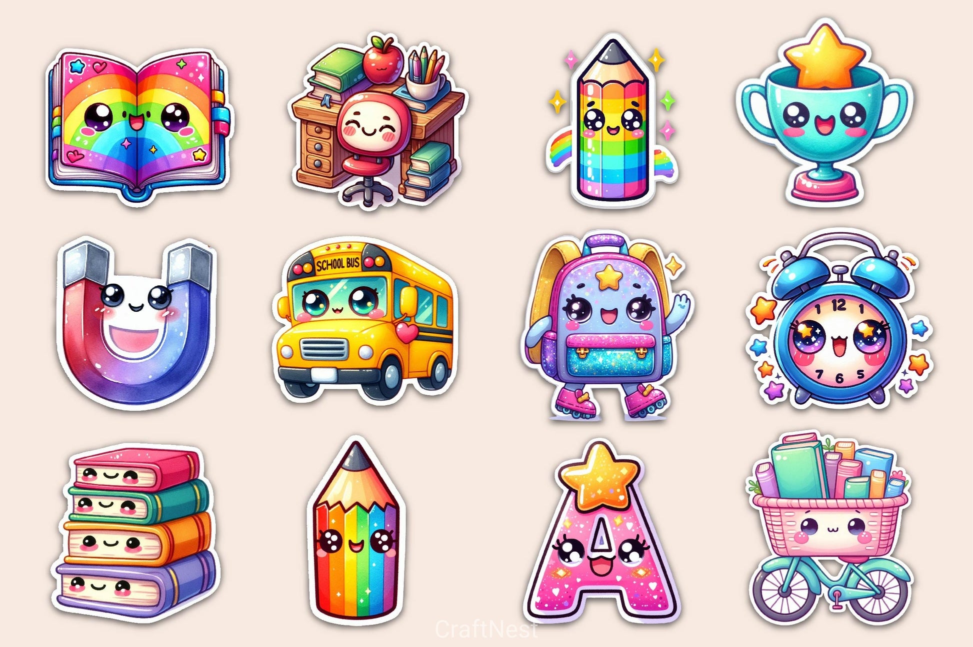Kawaii School Stickers Clipart Bundle - CraftNest - Digital Crafting and Art