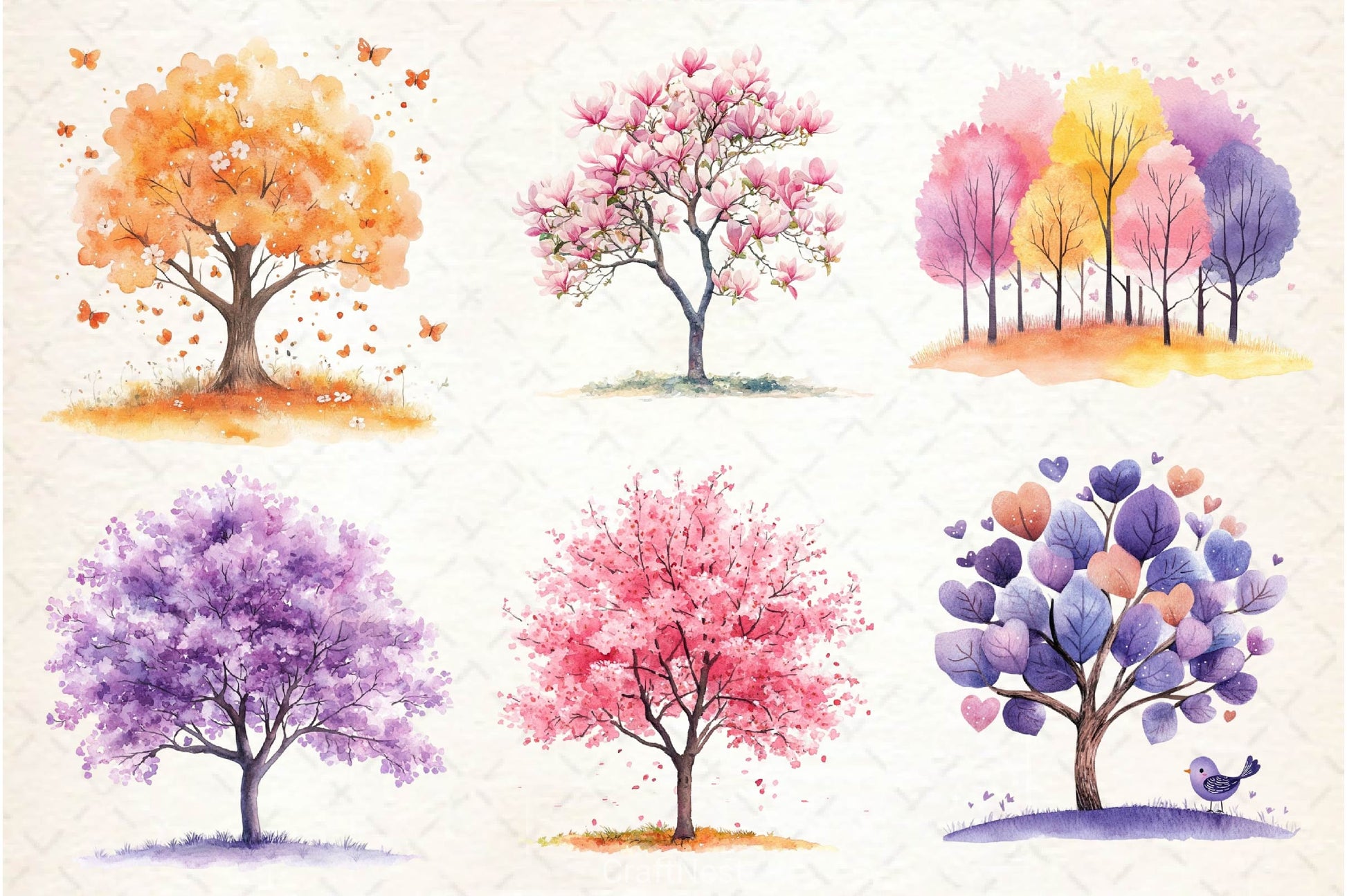 Pastel Spring Trees Clipart Bundle 4 - CraftNest - Digital Crafting and Art