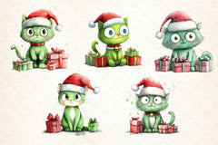 Christmas Green Cat Clipart Bundle - CraftNest - Digital Crafting and Art