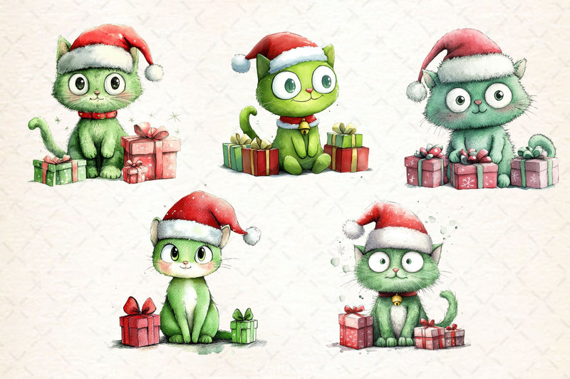 Christmas Green Cat Clipart Bundle - CraftNest - Digital Crafting and Art