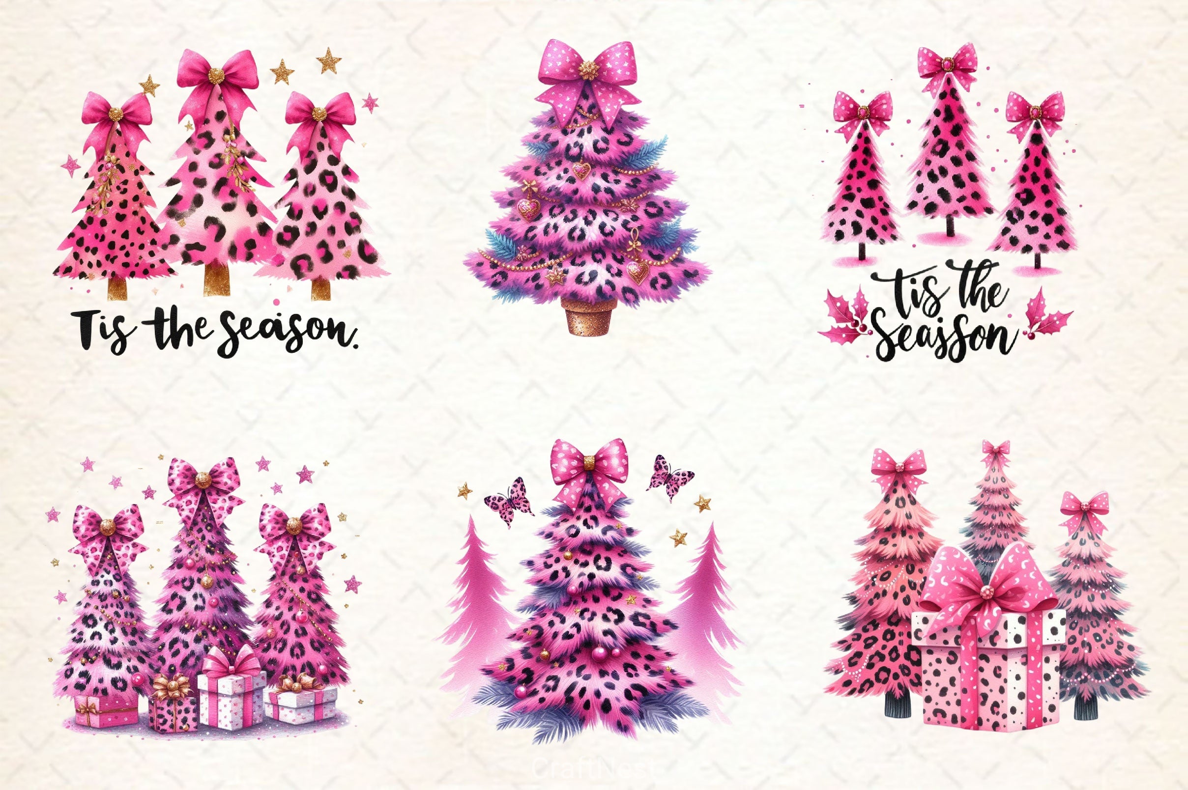 Pink Leopard Print Christmas Tree Clipart Bundle - CraftNest - Digital Crafting and Art
