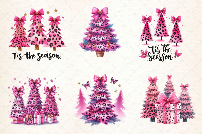 Pink Leopard Print Christmas Tree Clipart Bundle - CraftNest - Digital Crafting and Art