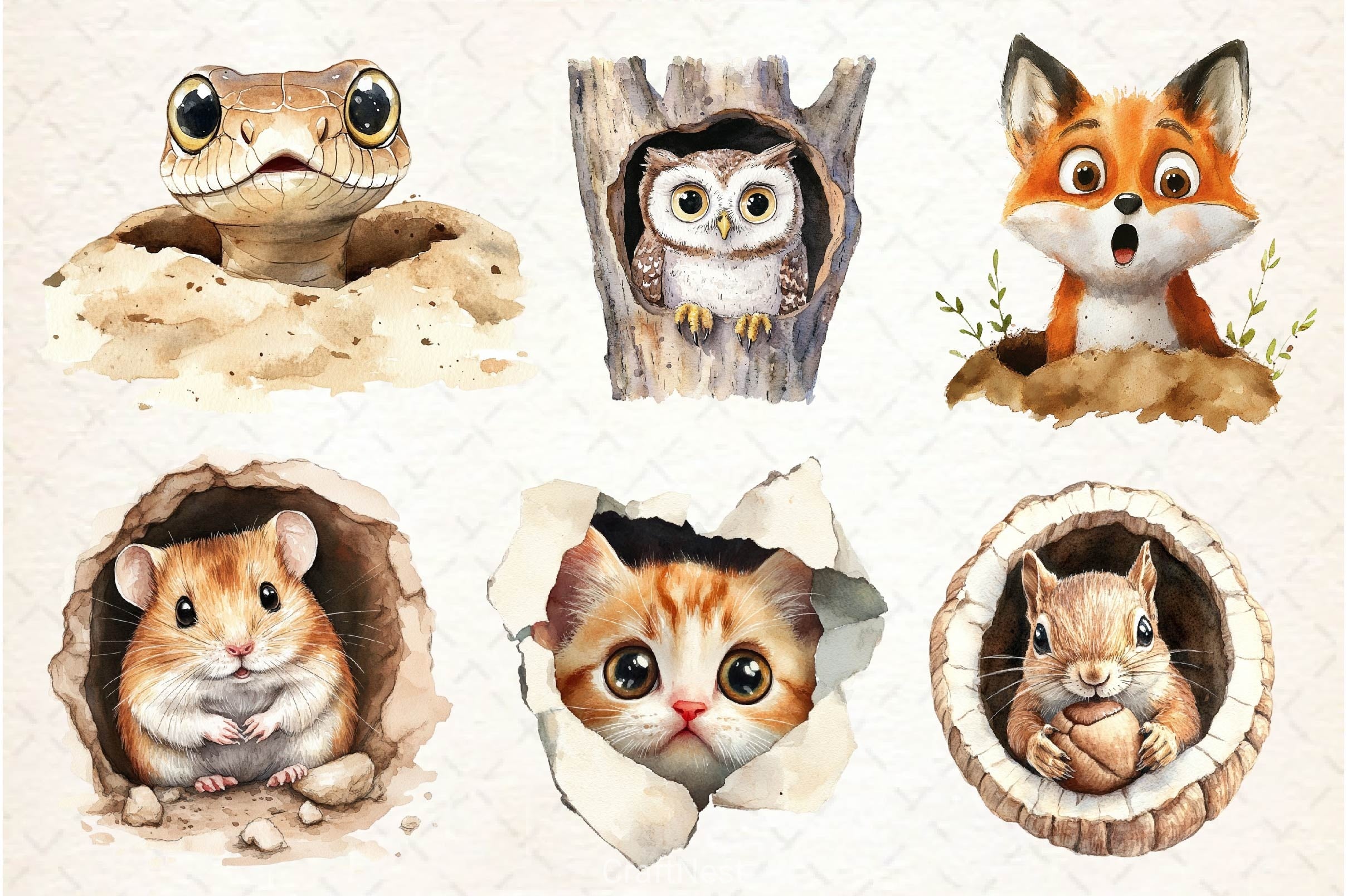 Funny Animals In Hole Clipart Bundle 3 - CraftNest - Digital Crafting and Art