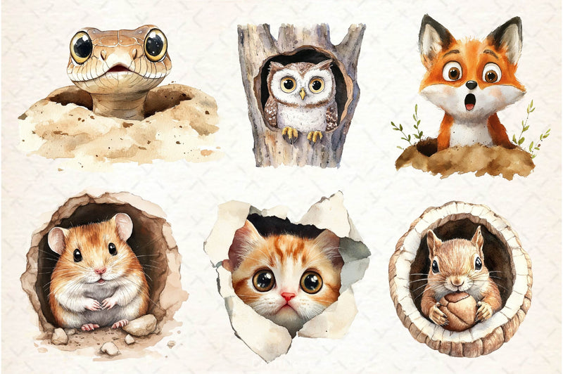 Funny Animals In Hole Clipart Bundle 3 - CraftNest - Digital Crafting and Art