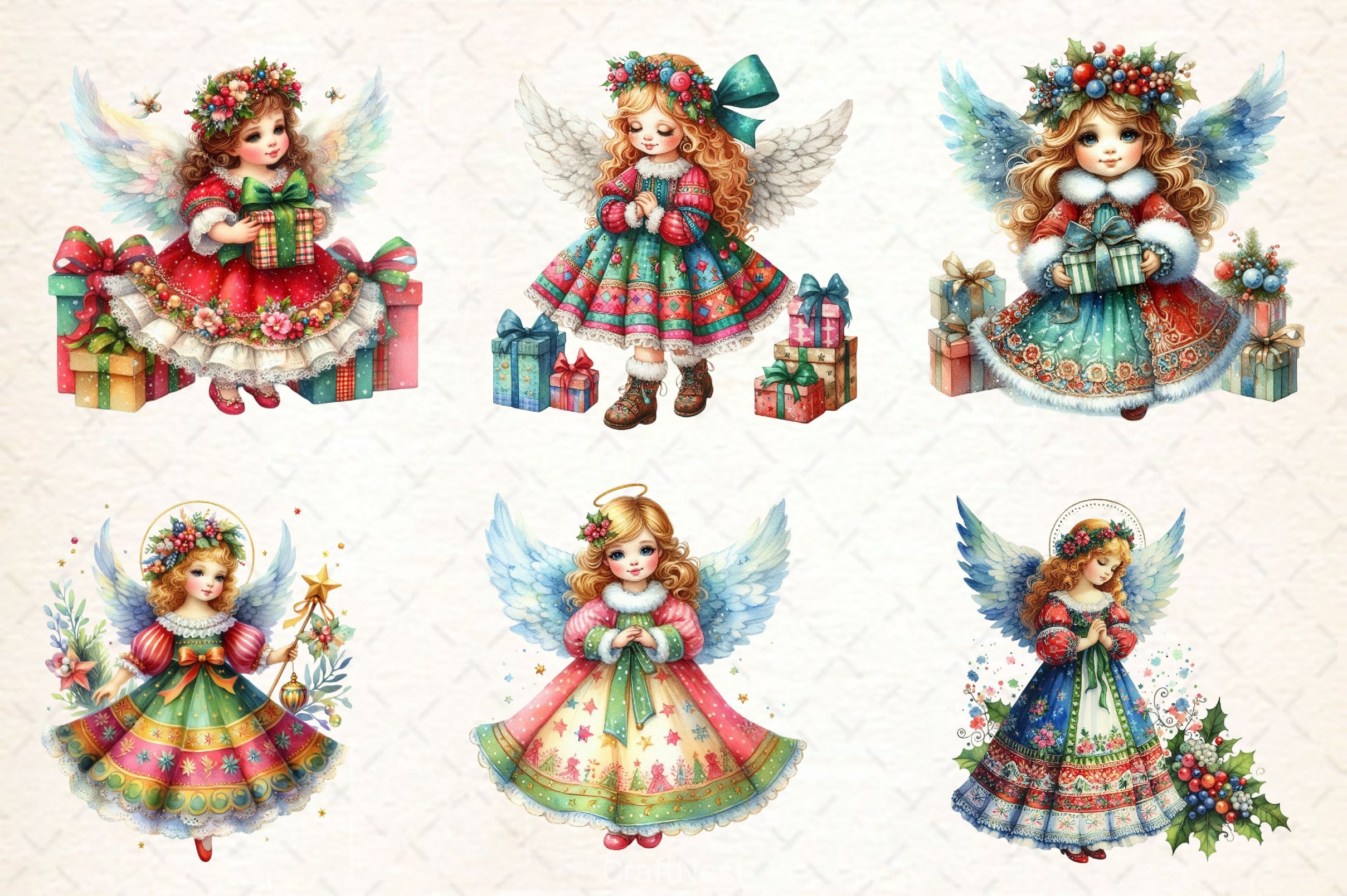 Vintage Christmas Angel Clipart Bundle 2 - CraftNest - Digital Crafting and Art