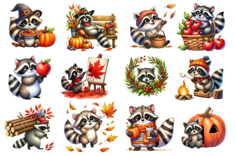 Autumn Raccoons Clipart Bundle 4 - CraftNest - Digital Crafting and Art
