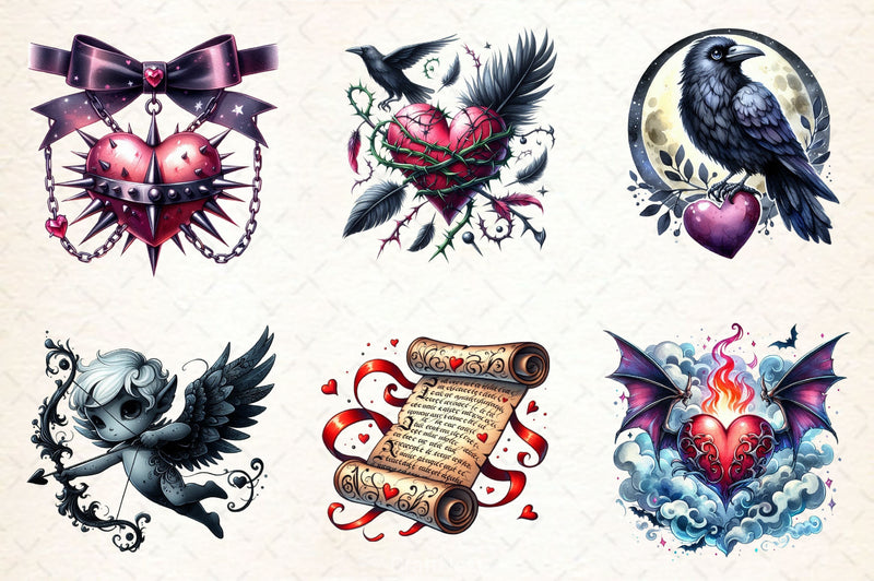 Gothic Valentine's Day Clipart Bundle 4 - CraftNest - Digital Crafting and Art