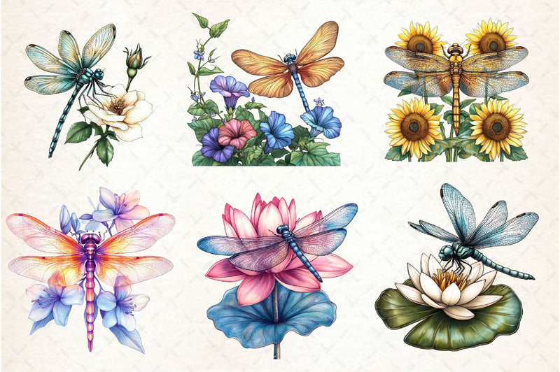 Dragonfly And Flowers Tattoo Clipart Bundle - CraftNest - Digital Crafting and Art