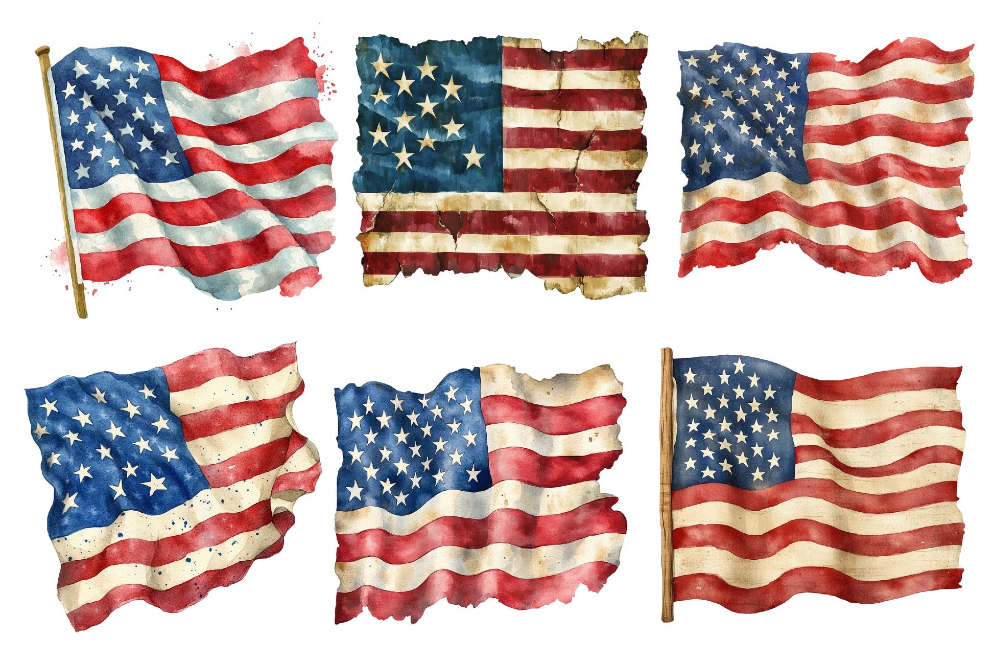 Vintage Grunge American Flag Clipart Bundle - CraftNest - Digital Crafting and Art