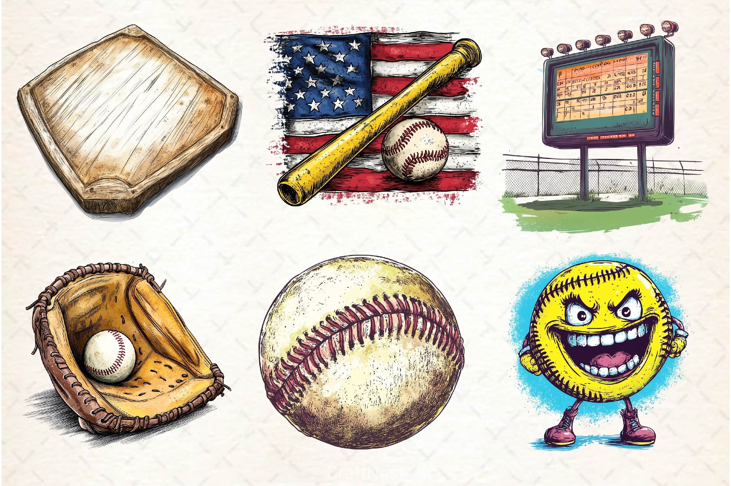 Vintage Softball Clipart Bundle 2 - CraftNest - Digital Crafting and Art