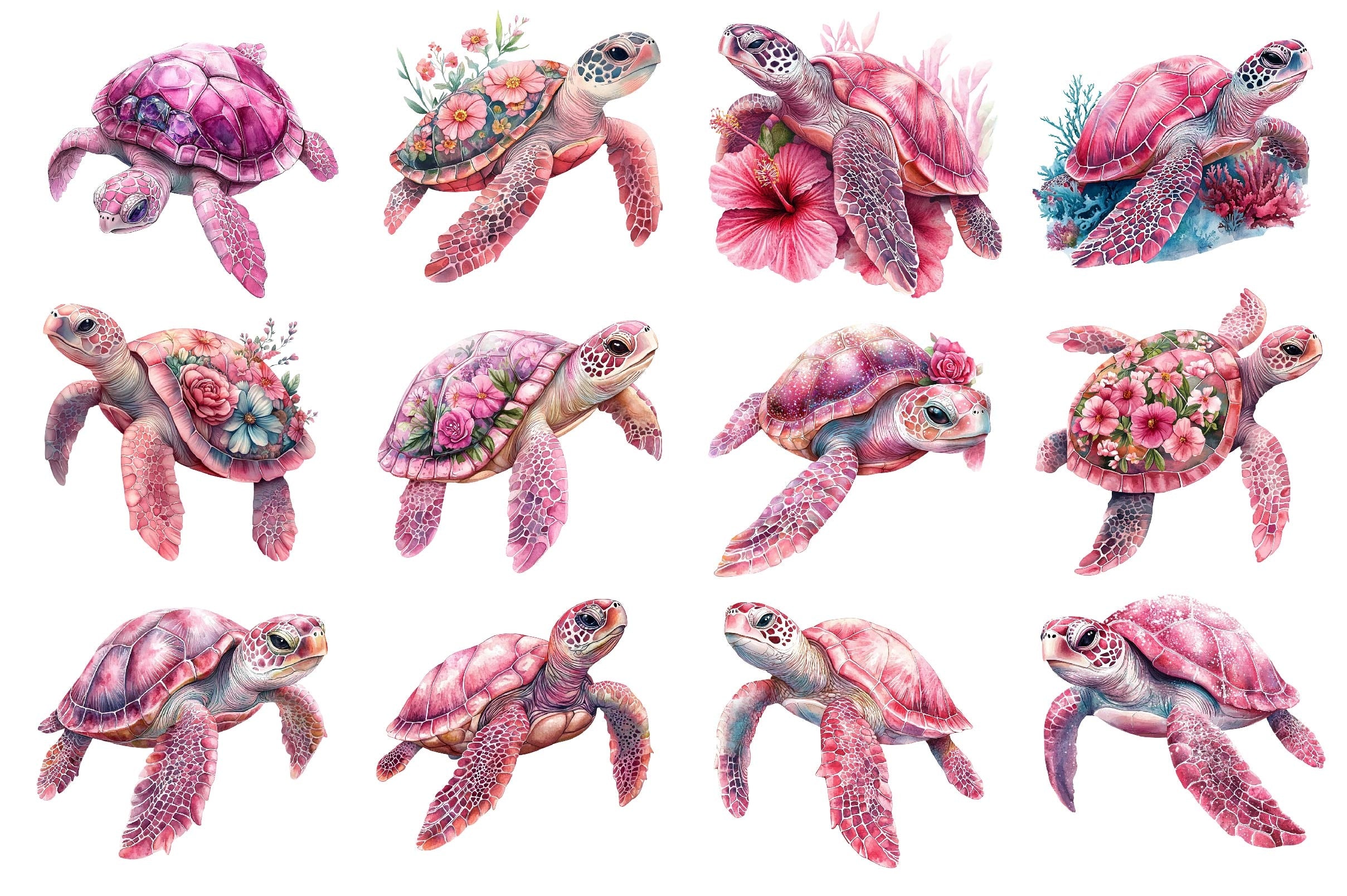 Pink Sea Turtle Clipart Bundle 2 - CraftNest - Digital Crafting and Art