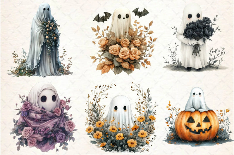 Halloween Floral Ghost Clipart Bundle 3 - CraftNest - Digital Crafting and Art