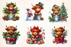 Christmas Highland Cows In Bucket Clipart Bundle - CraftNest - Digital Crafting and Art