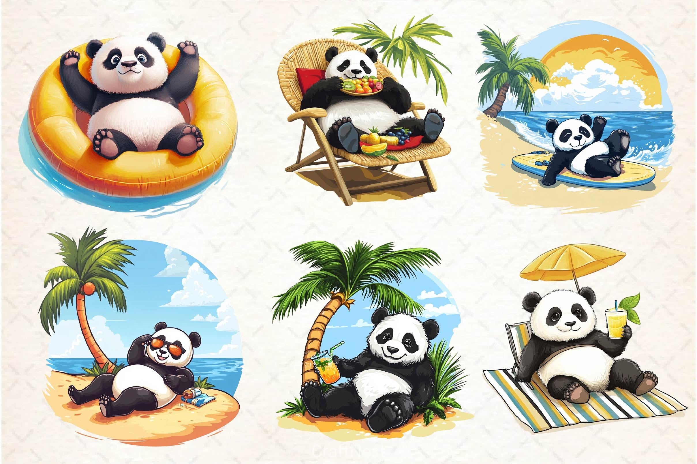 Funny Sunbathing Panda Clipart Bundle 2 - CraftNest - Digital Crafting and Art
