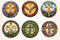 Christian Cross Round Stained Glass Art Clipart Bundle - CraftNest - Digital Crafting and Art