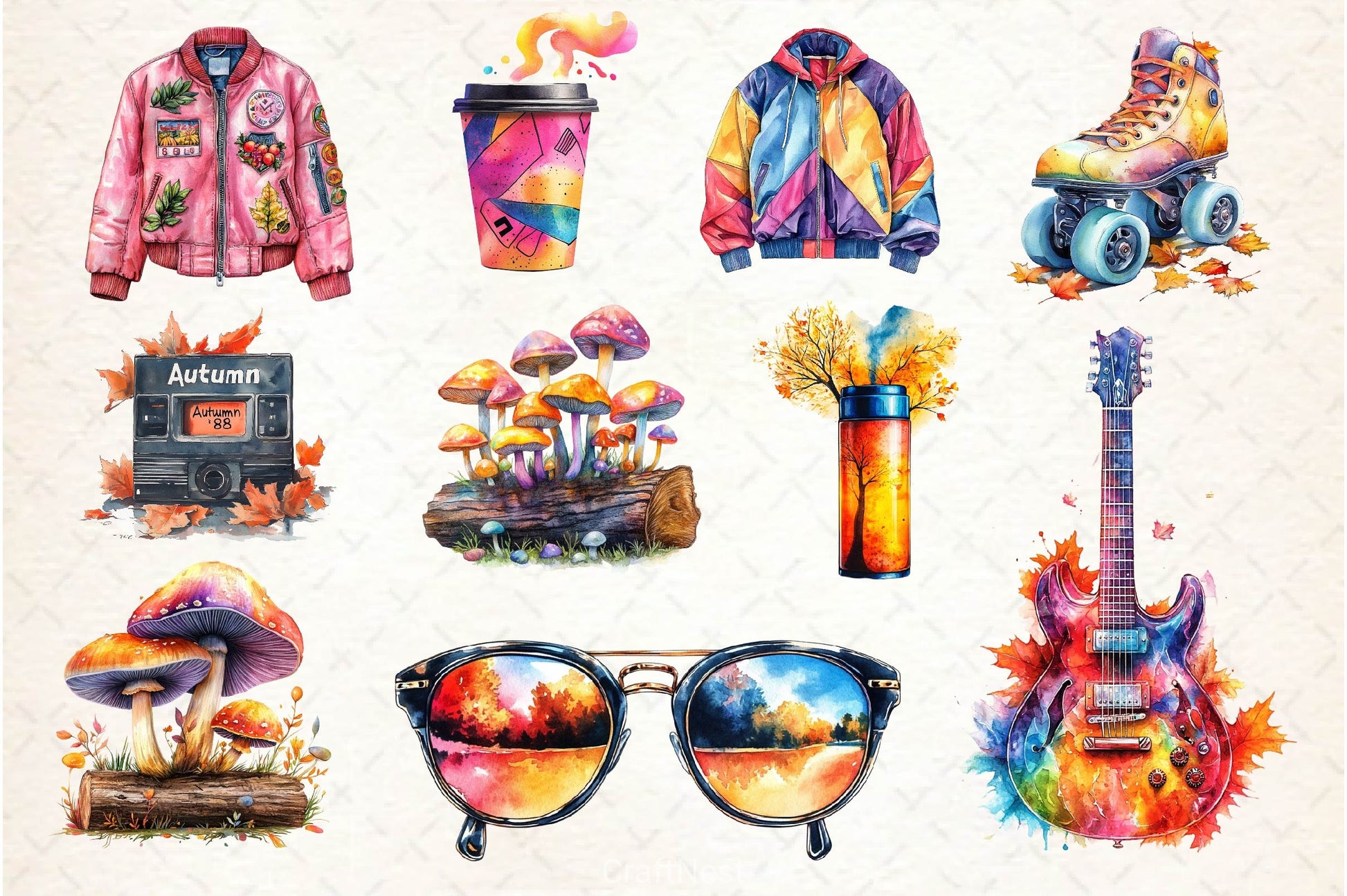 80s Retro Autumn Clipart Bundle 3 - CraftNest - Digital Crafting and Art