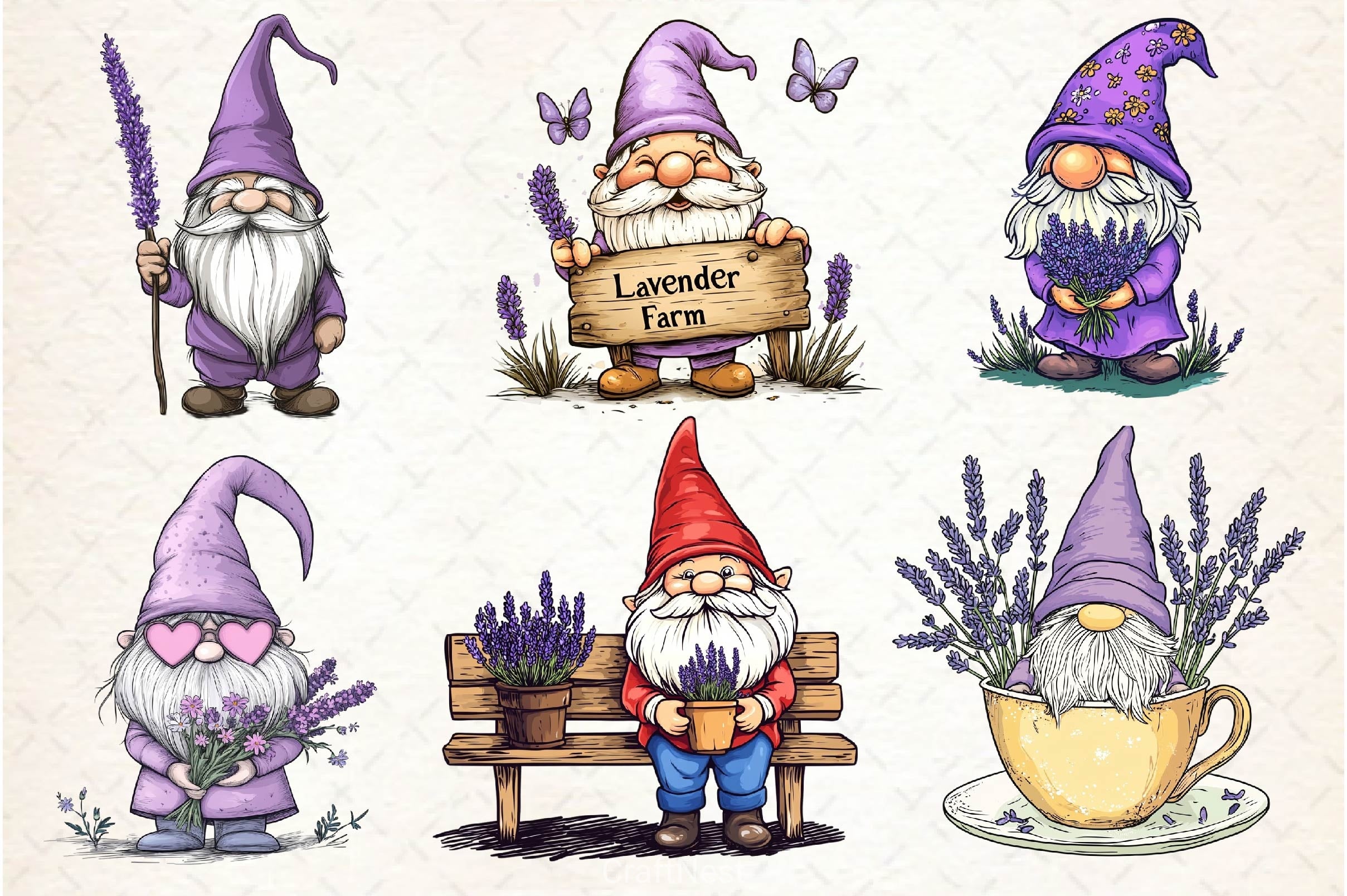 Lavender Purple Gnome Clipart Bundle 2 - CraftNest - Digital Crafting and Art