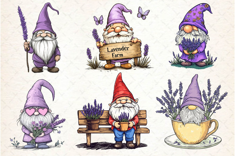 Lavender Purple Gnome Clipart Bundle 2 - CraftNest - Digital Crafting and Art