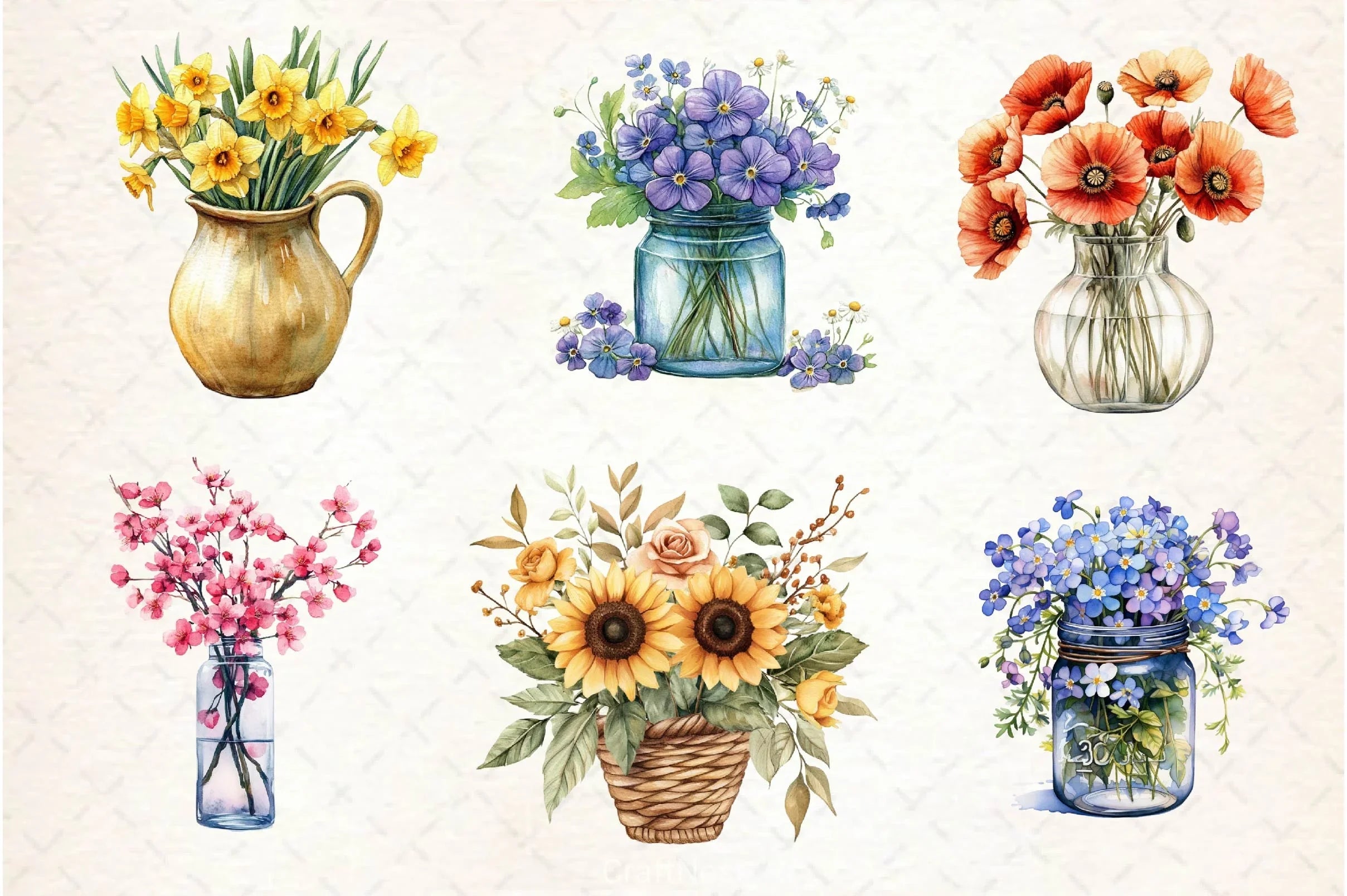 Spring Flowers Vase Clipart Bundle - CraftNest - Digital Crafting and Art