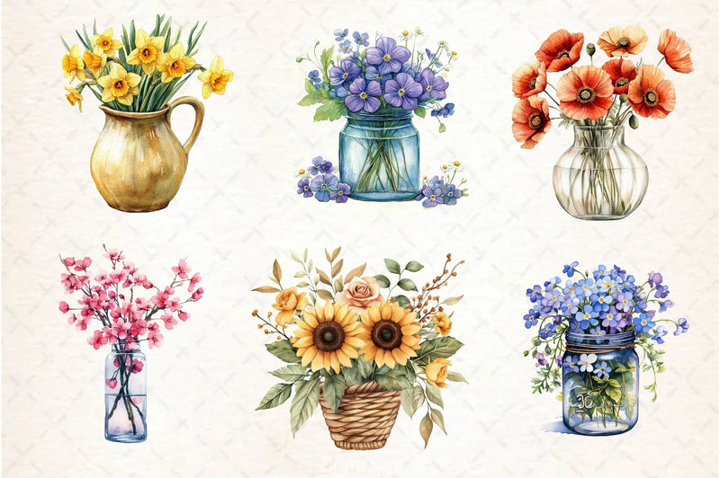 Spring Flowers Vase Clipart Bundle - CraftNest - Digital Crafting and Art