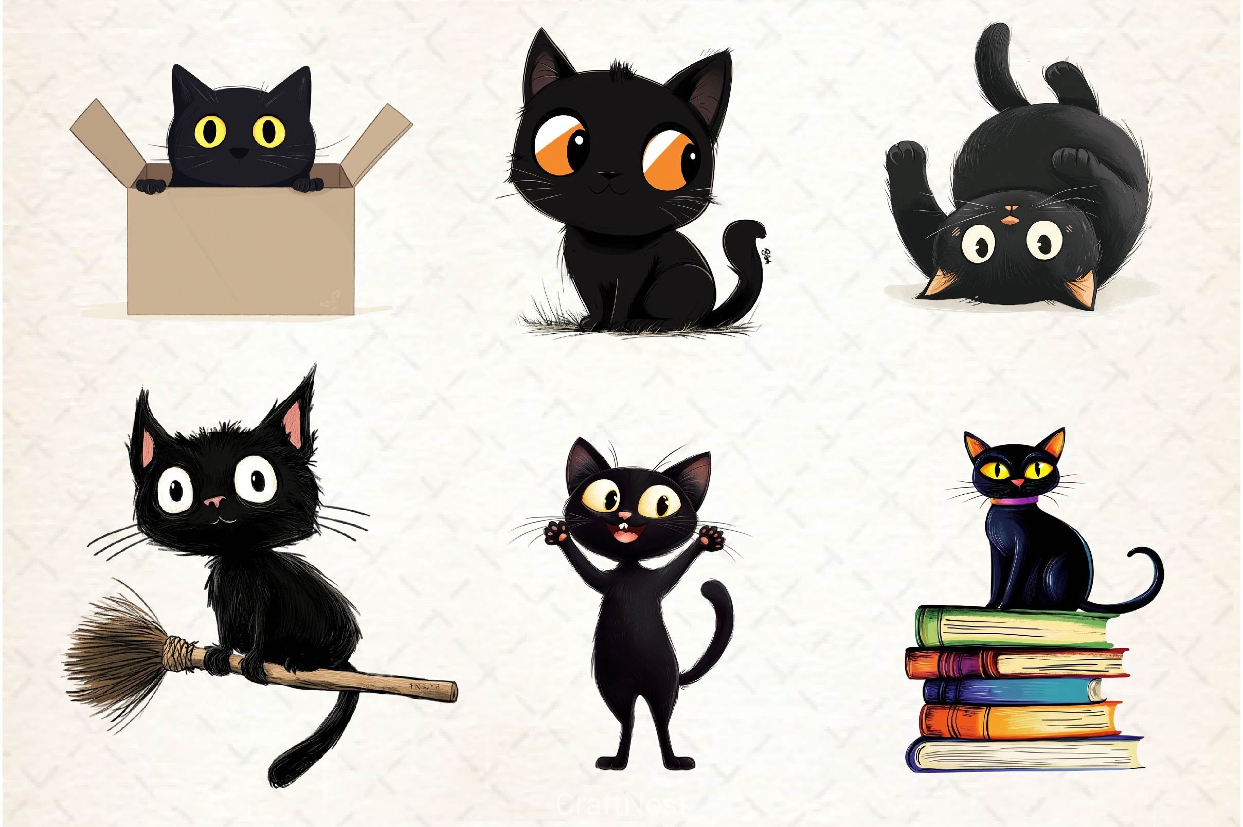 Funny Black Cat Clipart Bundle 5 - CraftNest - Digital Crafting and Art