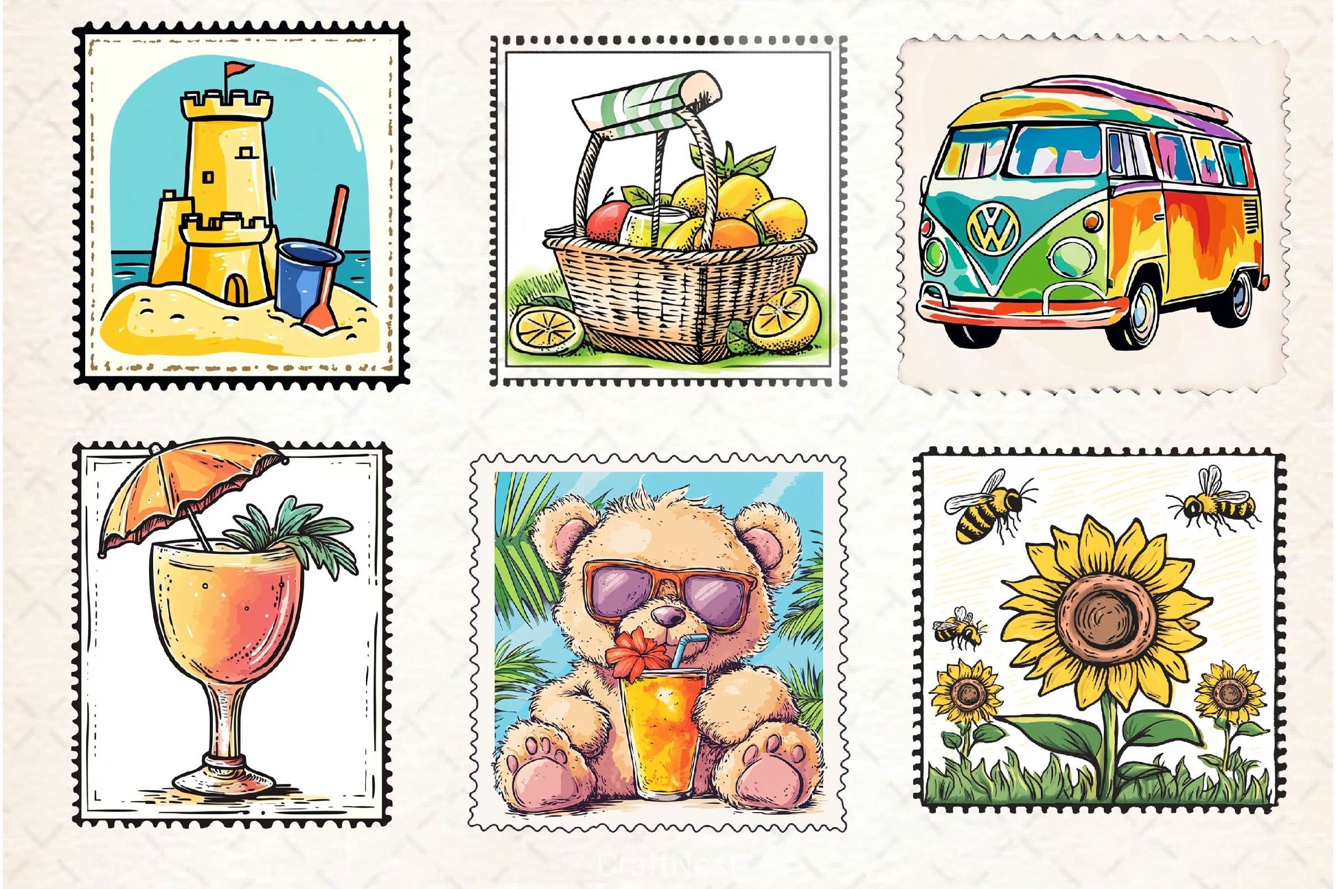 Summer Postage Stamp Clipart Bundle 2 - CraftNest - Digital Crafting and Art