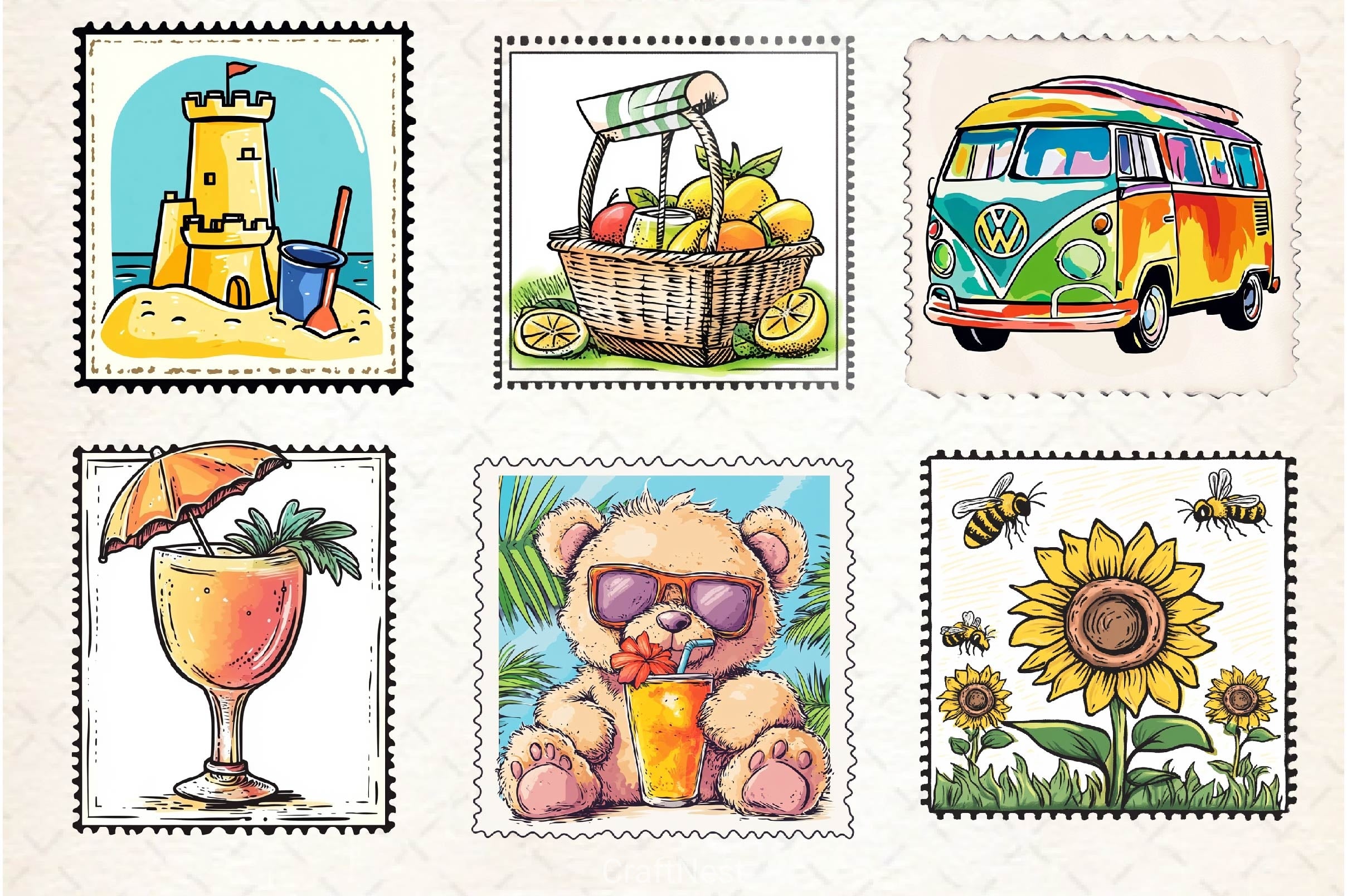 Summer Postage Stamp Clipart Bundle 2 - CraftNest - Digital Crafting and Art