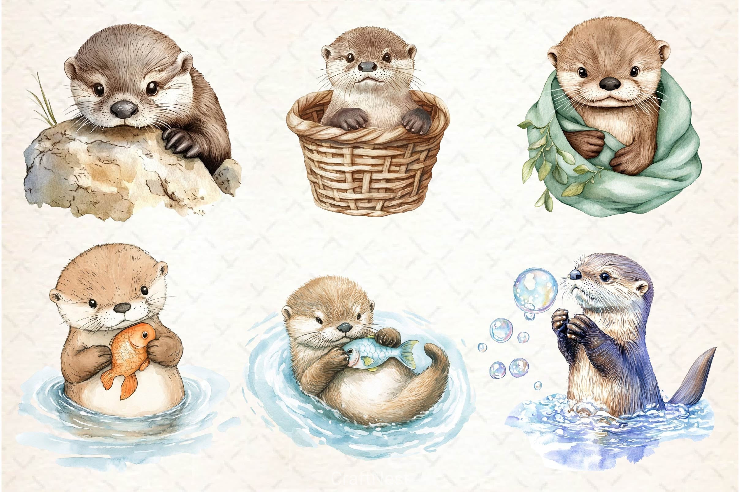 Playful Otter Pups Clipart Bundle 2 - CraftNest - Digital Crafting and Art