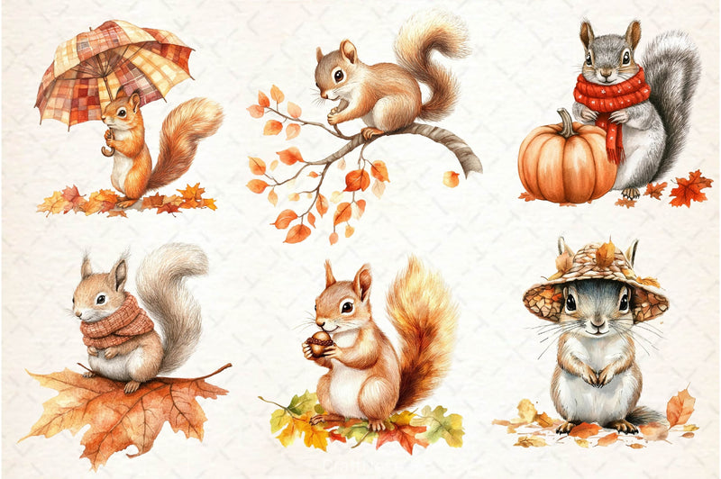 Fall Squirrels Garden Clipart Bundle 2 - CraftNest - Digital Crafting and Art