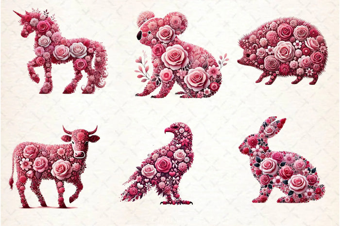 Valentines Day Animal With Rose Clipart Bundle