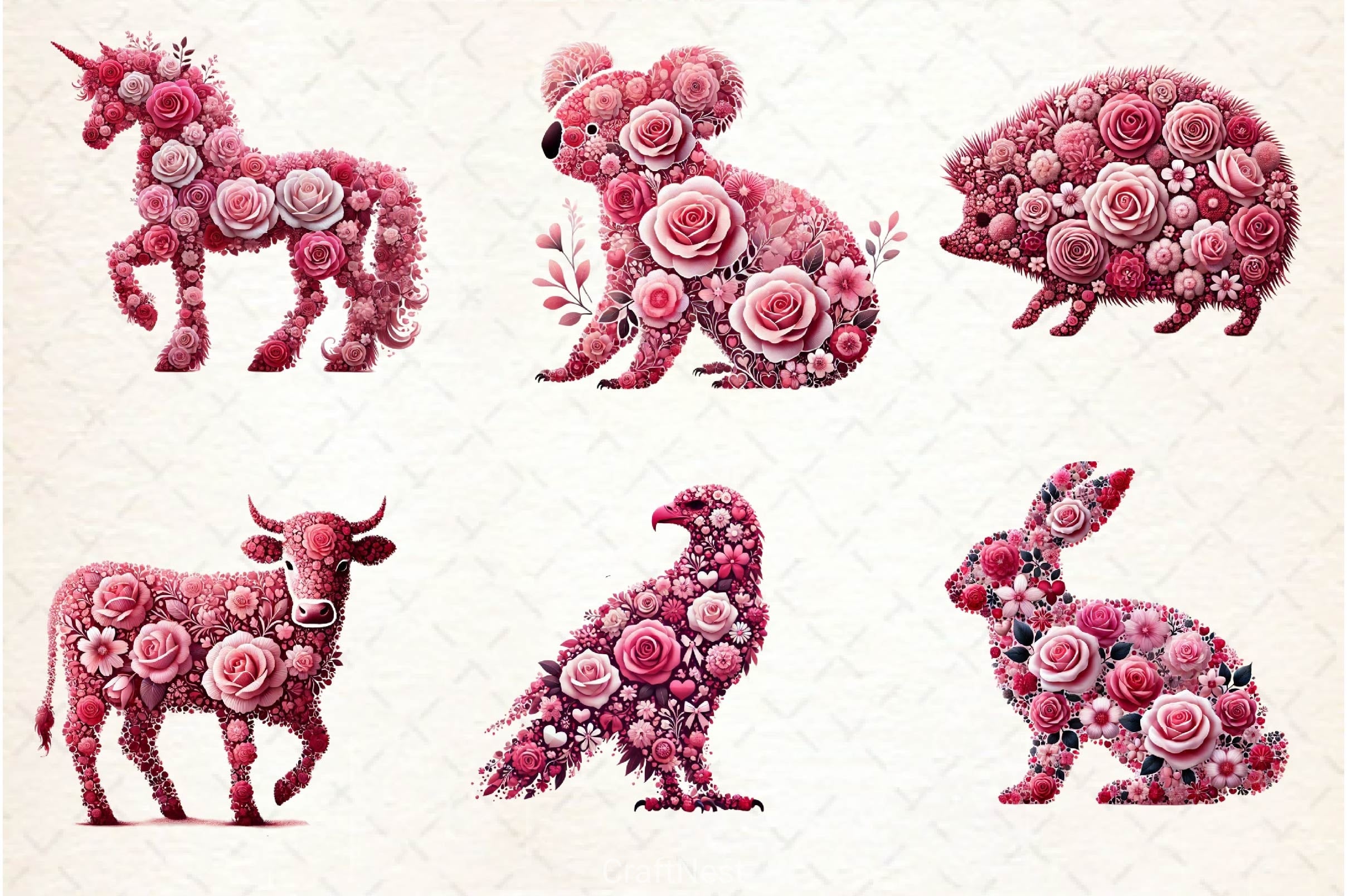 Valentines Day Animal With Rose Clipart Bundle - CraftNest - Digital Crafting and Art