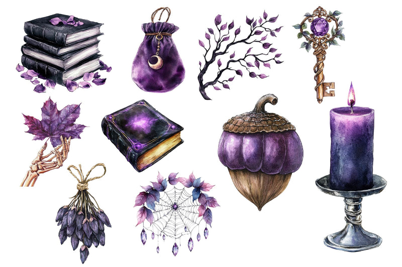 Black & Purple Gothic Autumn Clipart Bundle 2 - CraftNest - Digital Crafting and Art