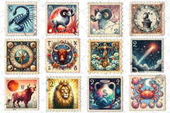 Zodiac Postage Stamp Clipart Bundle - CraftNest - Digital Crafting and Art