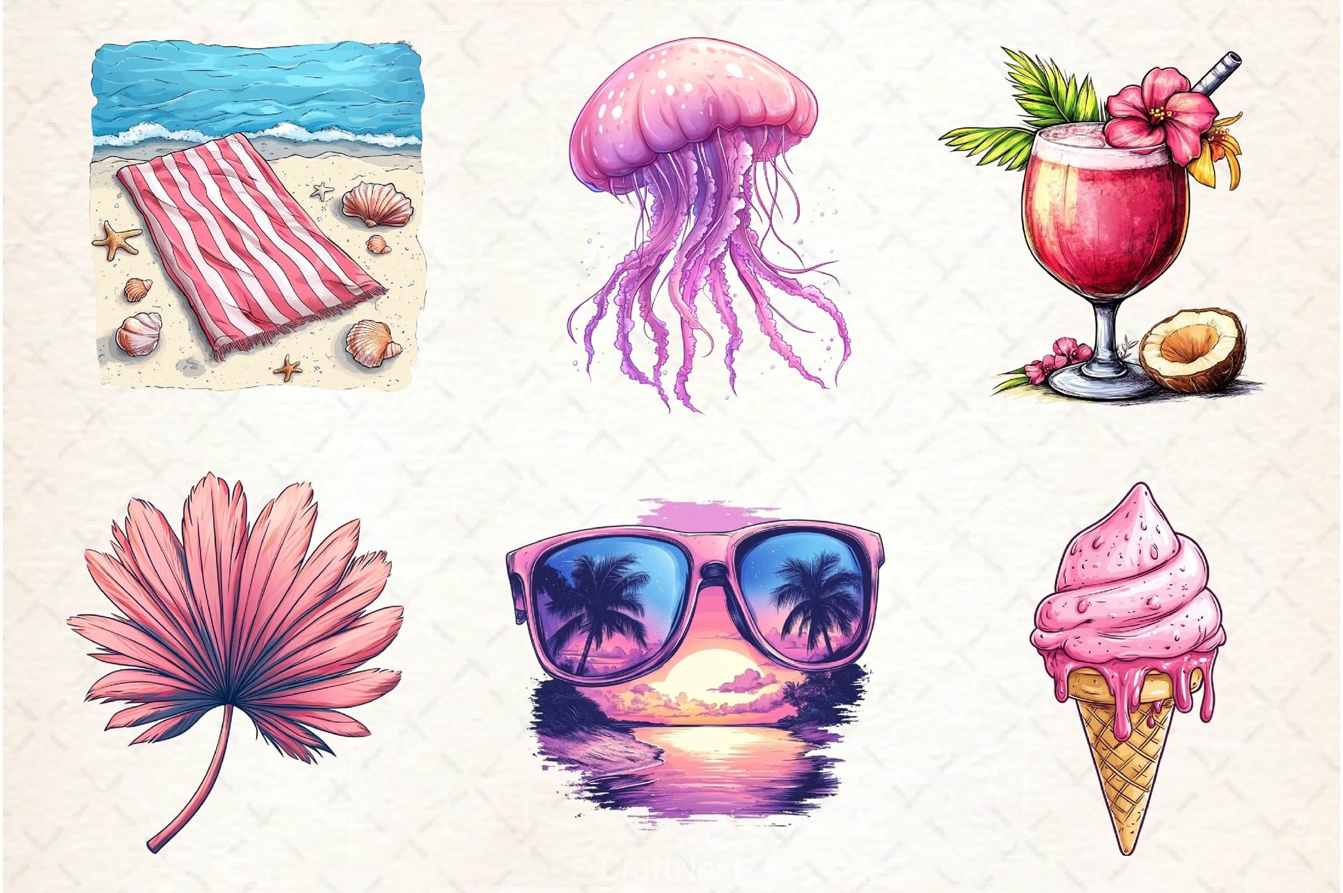 Pink Summer Clipart Bundle 3 - CraftNest - Digital Crafting and Art