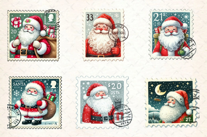Postage Stamp Santa Claus Clipart Bundle 2 - CraftNest - Digital Crafting and Art