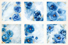 Blue Ink Flowers Digital Paper 4 - CraftNest - Digital Crafting and Art