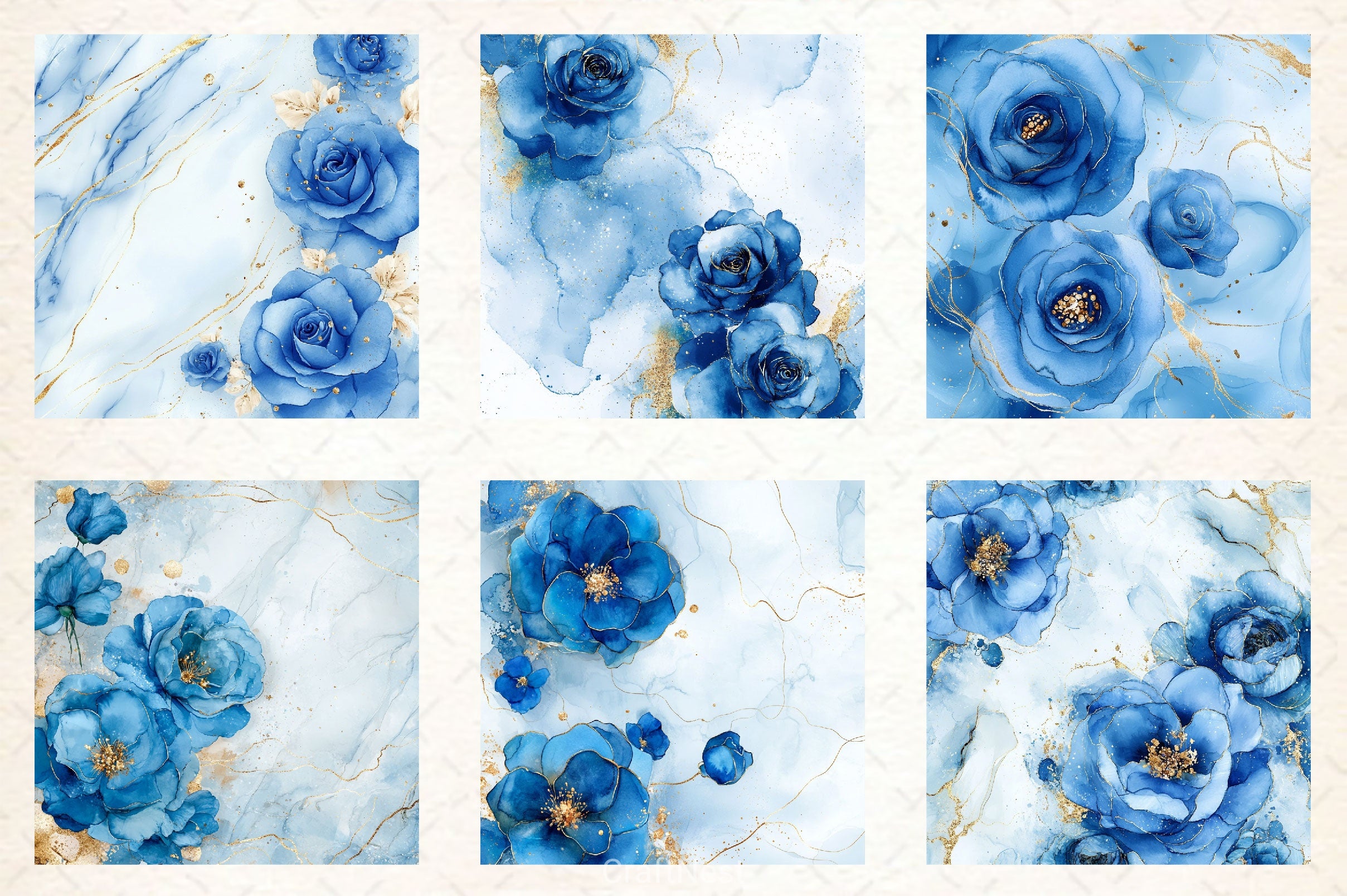 Blue Ink Flowers Digital Paper 4 - CraftNest - Digital Crafting and Art