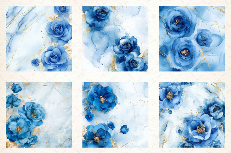 Blue Ink Flowers Digital Paper 4 - CraftNest - Digital Crafting and Art