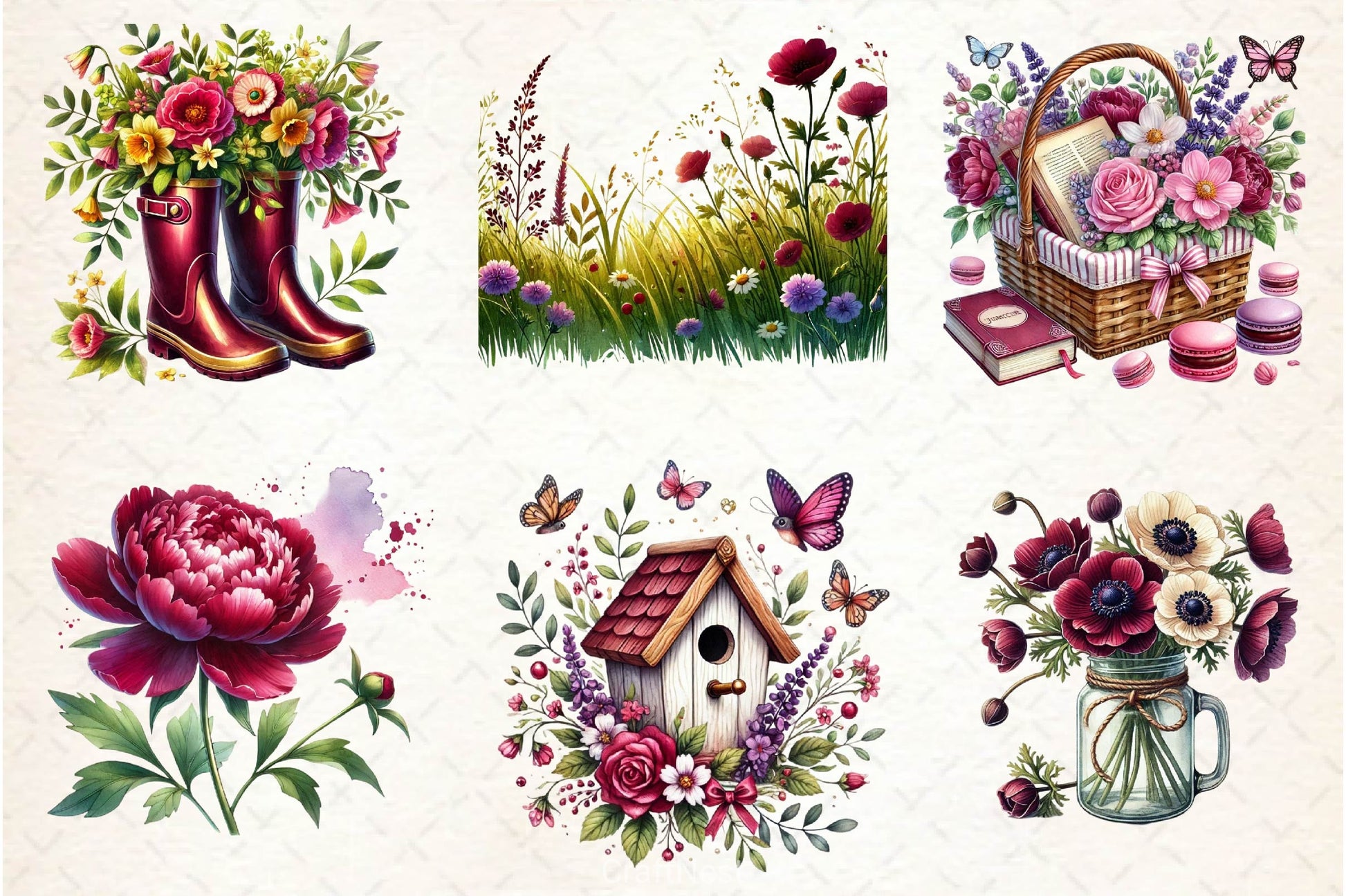 Burgundy Spring Clipart Bundle 7 - CraftNest - Digital Crafting and Art