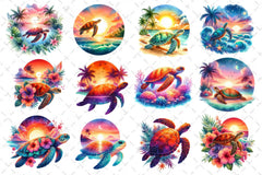 Sunset Sea Turtle Clipart Bundle 4 - CraftNest - Digital Crafting and Art