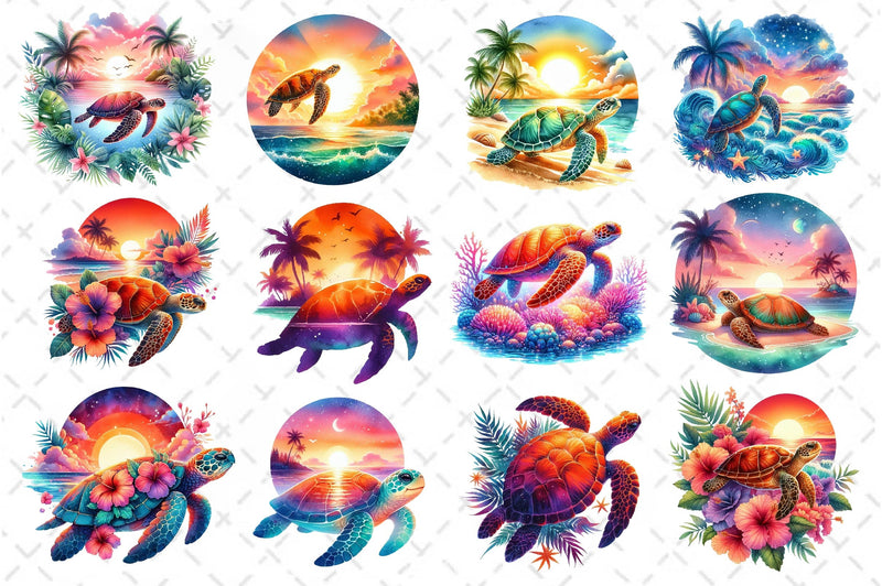 Sunset Sea Turtle Clipart Bundle 4 - CraftNest - Digital Crafting and Art